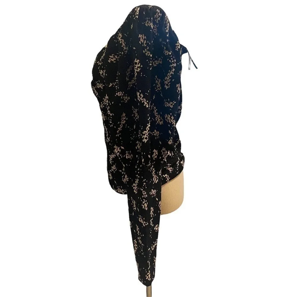 Anthropologie Black Floral Sweetheart Puff Sleeve Smocked Top Large NWT